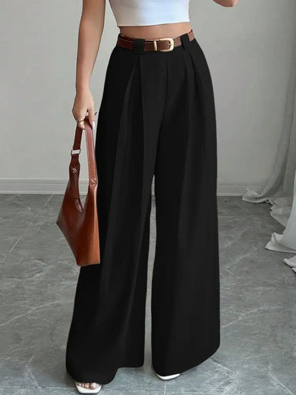 2025 ZANZEA Women's High-Waist Wide-Leg Trousers – Elegant Pleated Palazzo Pants for Office, Work, Autumn & Casual Streetwear
