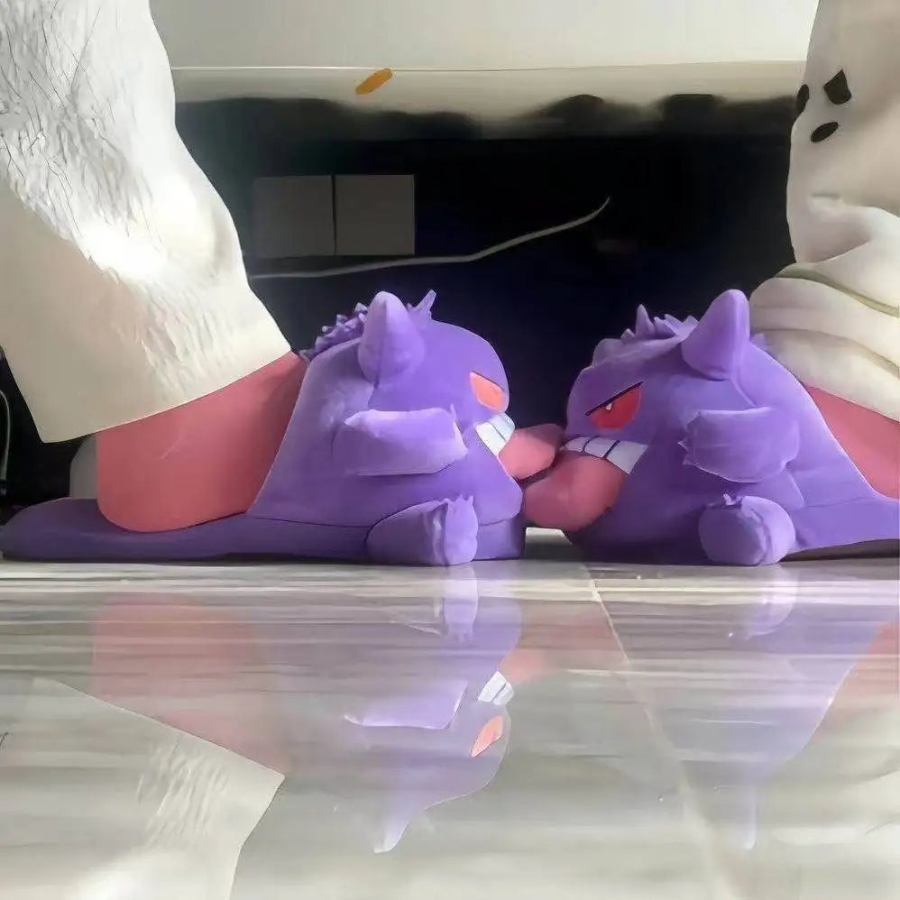 Chaussons en peluche Gengar Pokémon – Chaussures d'intérieur d'hiver chaudes antidérapantes au design de langue amusant de dessin animé