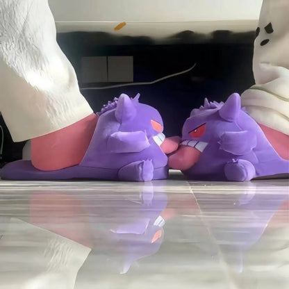Chaussons en peluche Gengar Pokémon – Chaussures d'intérieur d'hiver chaudes antidérapantes au design de langue amusant de dessin animé