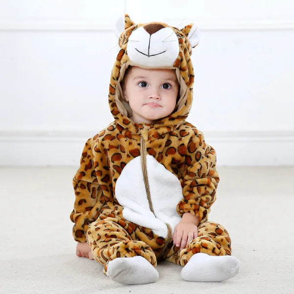 Halloween Dinosaur Baby Romper – Warm Fleece Hooded Kigurumi Pajamas & Animal Jumpsuit for Baby Boys & Girls, Cozy Winter Costume 0-4T