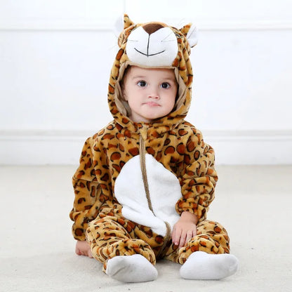 Halloween Dinosaur Baby Romper – Warm Fleece Hooded Kigurumi Pajamas & Animal Jumpsuit for Baby Boys & Girls, Cozy Winter Costume 0-4T