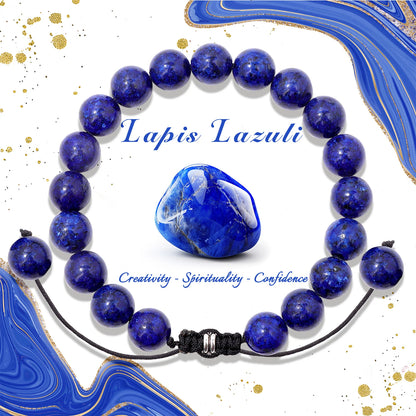 Bracelet perles de tourmaline noire naturelle – Bracelet ajustable tressé en corde avec carte cadeau pour hommes et femmes