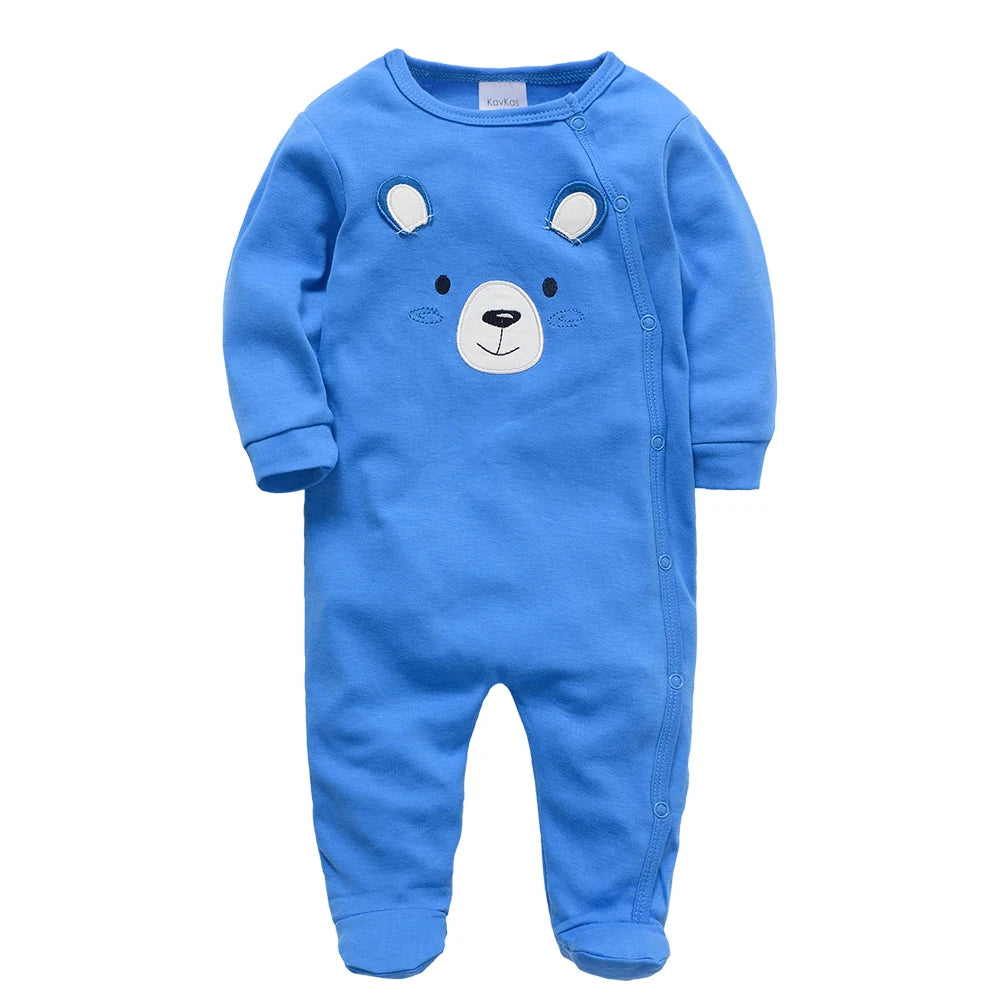 Spring Baby Boy Cotton Romper – Blue Bear Print Knit Jumpsuit & Newborn Overalls Pajamas, Soft Casual Outfit for Infants & Toddlers