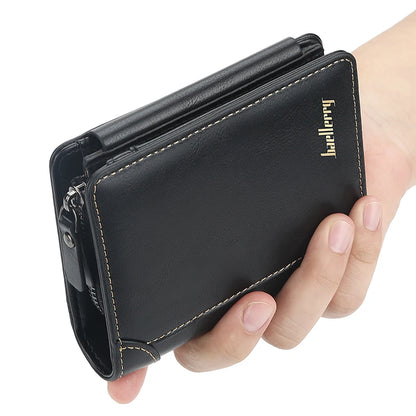 Portefeuille court en cuir PU Baellerry pour hommes avec fentes pour cartes, pince à billets et poche zippée pour la monnaie