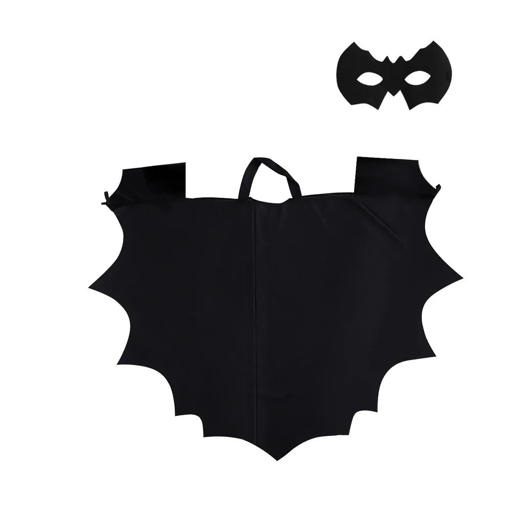 Kids’ Black Bat Cloak Costume Set – Bat Wing Cape with Eye Mask, Non-Woven Halloween Outfit for Trick-or-Treat, Parties & Stage Wear