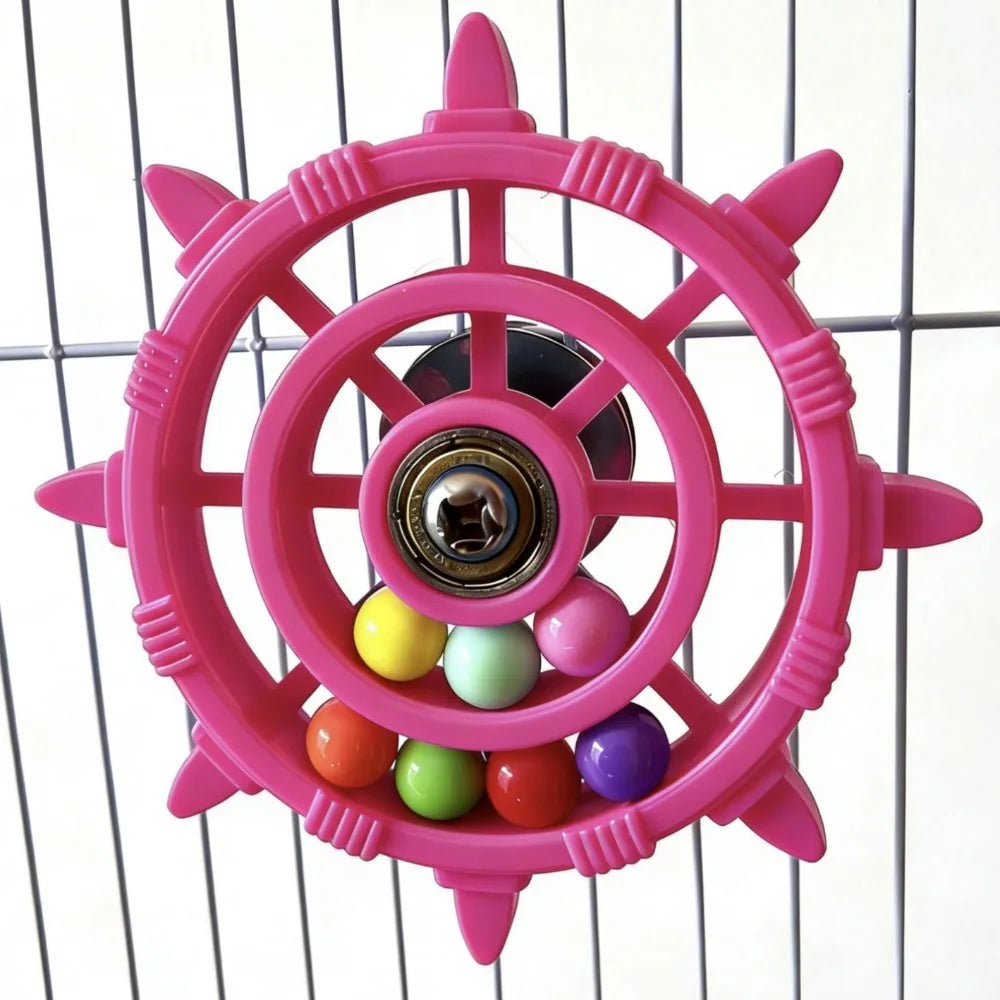 Rudder-Shaped Parrot Spinner Toy – Colorful Bead Rattle & Bite-Resistant Interactive Spinning Wheel Bird Cage Toy