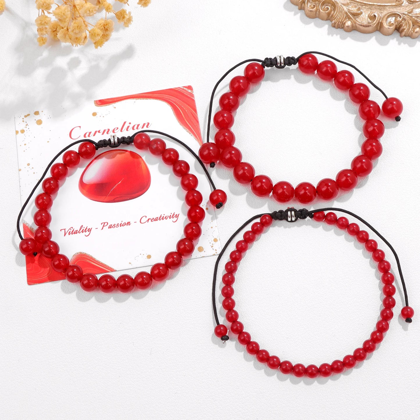 Bracelet perles de tourmaline noire naturelle – Bracelet ajustable tressé en corde avec carte cadeau pour hommes et femmes
