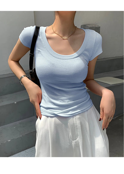 2026 Summer Women’s 100% Cotton Slim T-Shirt Casual Basic O-Neck Solid Korean Style Tee 16 Colors