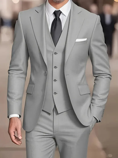 Traje de hombre beige de 3 piezas – Americana de esmoquin formal, chaleco y pantalones, traje de boda para novio, padrino de boda o graduación