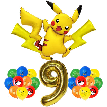 Pokémon Birthday Party Decorations – Lightning Pikachu Balloon Set with Disposable Tableware, Banner, Backdrop & Plates for Kids Events
