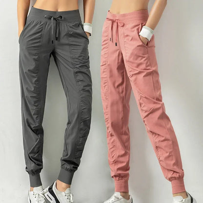 Pantalon de jogging femme à séchage rapide, cordon de serrage, athlétique, pour la salle de sport et le fitness, avec deux poches latérales