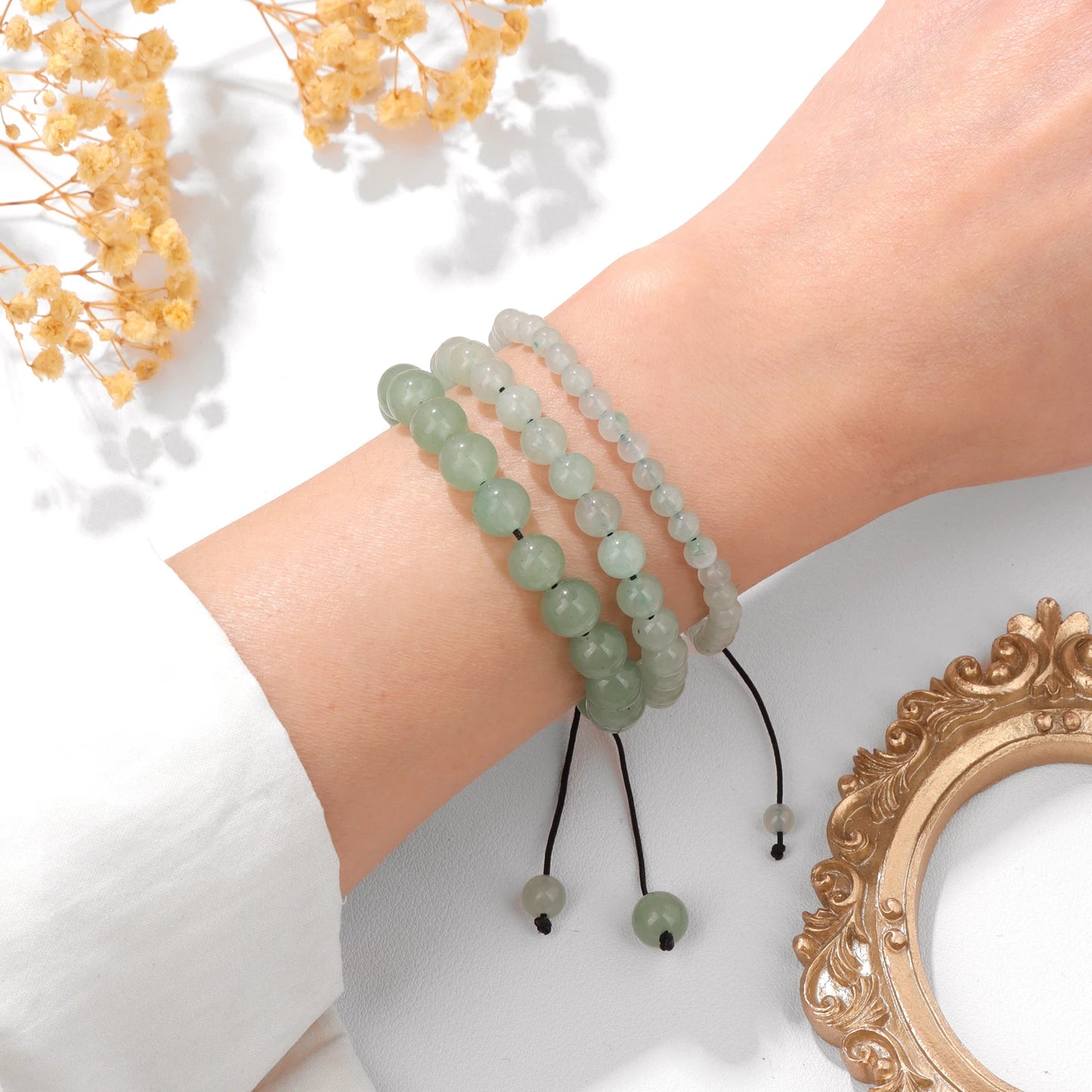 Bracelet perles de tourmaline noire naturelle – Bracelet ajustable tressé en corde avec carte cadeau pour hommes et femmes