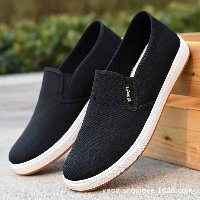 Men's Canvas Slip-On Sneakers – Lightweight Vulcanized Casual Flat Shoes, Comfortable Everyday Walking Footwear