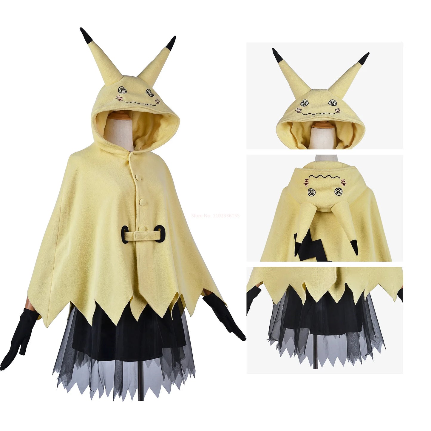 Mimikyu Anime Cosplay Costume – Women’s Dress-Up Outfit for Halloween, Comic-Con & Carnival (Complete Coser Prop Set, Adult Size)