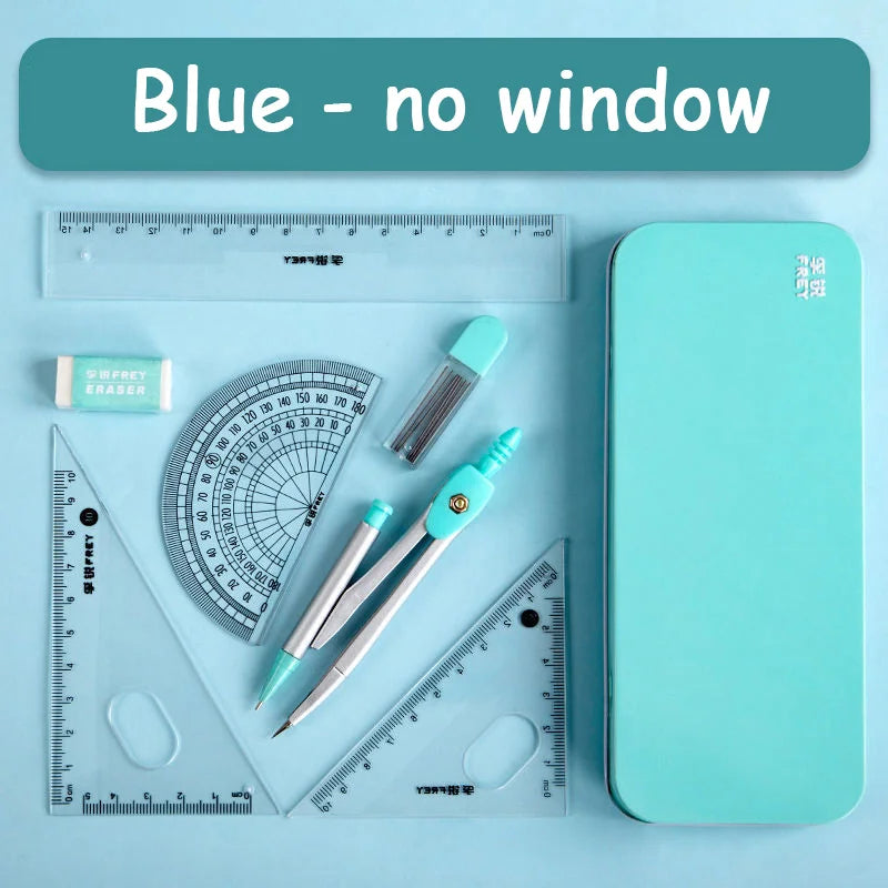 8PCS Geometry Set – Compass & Ruler Mathematical Drawing Kit with Pencil for Students School Supplies