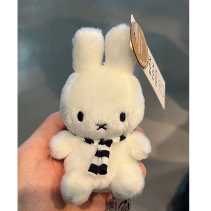 Kawaii Miffy Black & White Striped Scarf Hanging Doll – Cute Mini Figure Pendant Christmas Gift for Girls & Boys