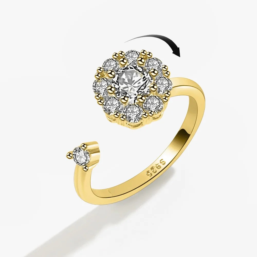 Anillo giratorio antiestrés de mariposa y flor con diamantes de imitación – Anillo giratorio antiansiedad para mujer | Joyería ajustable para aliviar el estrés