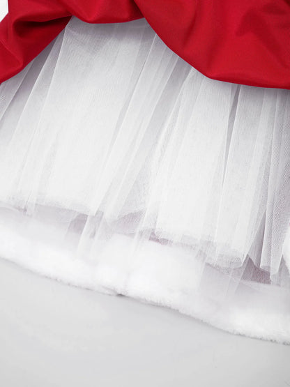 Little Girls Christmas Santa Claus Costume Dress, Hooded Velvet Princess Tutu Dress, Cute Xmas Party Cosplay Outfit for Holiday Celebrations, Dance Performances, Stage Shows and Festive Events