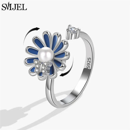 Cherry Blossom Rotating Fidget Spinner Ring – Cute Cat, Bee, Bunny & Butterfly Anti-Anxiety Ring for Women | Adjustable Stress Relief Jewelry