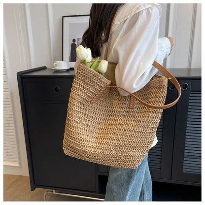 Bolso de Hombro de Paja Tejido a Mano para Mujer – Bolso Tote Bohemio de Verano para Playa, Bolso de Mano Tejido a la Moda 2025 para Viajes, Compras, Vacaciones y Uso Diario Casual