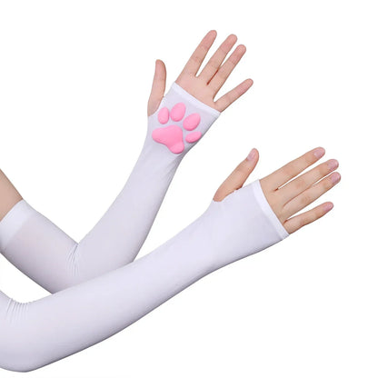Cute 3D Cat Paw Fingerless Gloves – Soft Silicone Paw Sleeves for Women | Kawaii Sun Protection Fashion Accessory