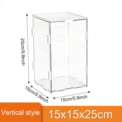 Clear Acrylic Reptile Terrarium Breeding Box – Transparent Nano Habitat Enclosure for Turtles, Arboreal Tarantulas, Bearded Dragons & Small Reptiles