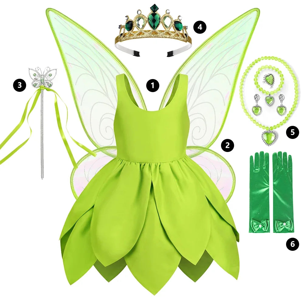 Girls Tinker Bell Costume – Green Fairy Princess Fancy Dress for Halloween, Birthday Parties & Cosplay, Ages 2–10Y