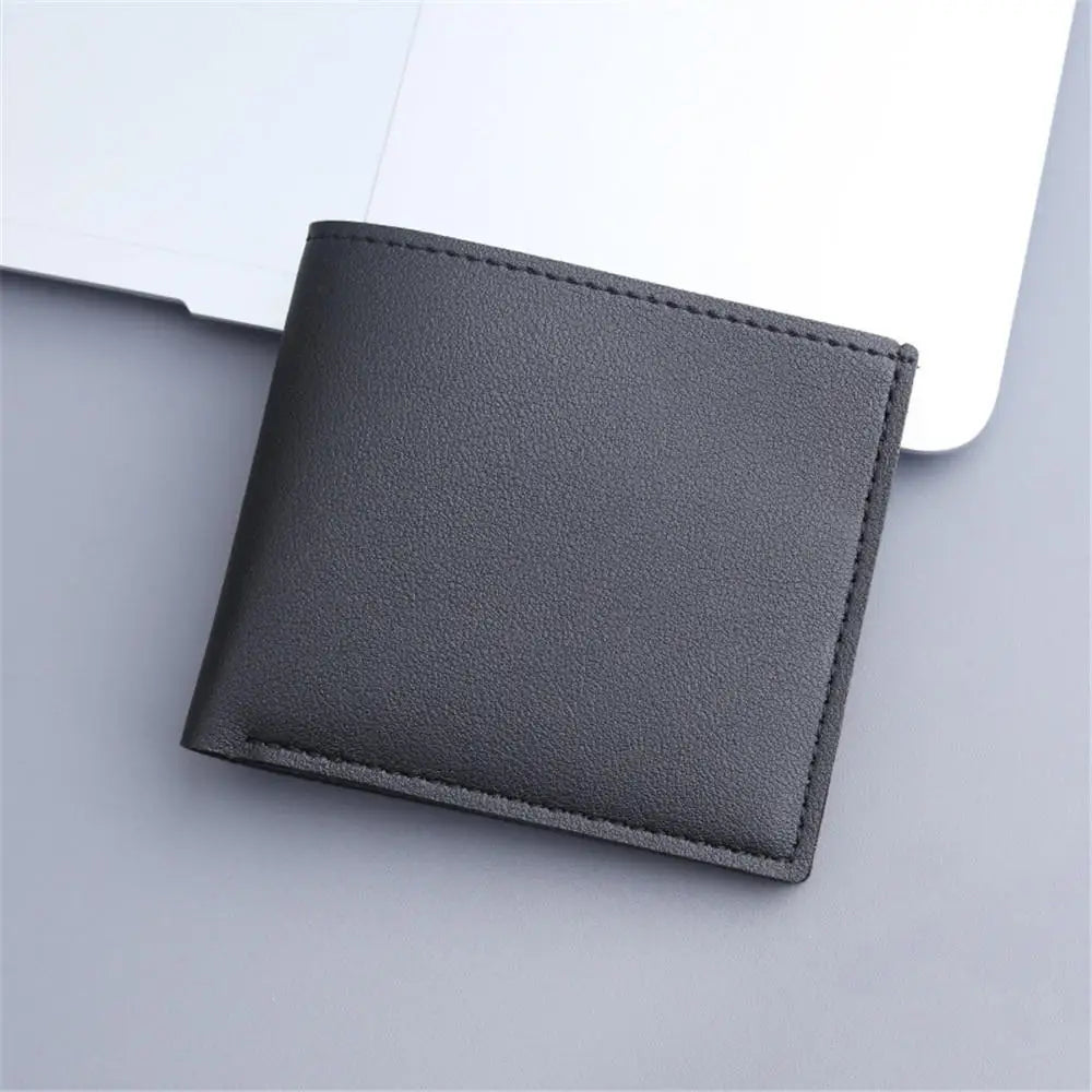 Men's Lychee Texture Leather Wallet Short Card Holder with Coin Pocket & Cash Compartment