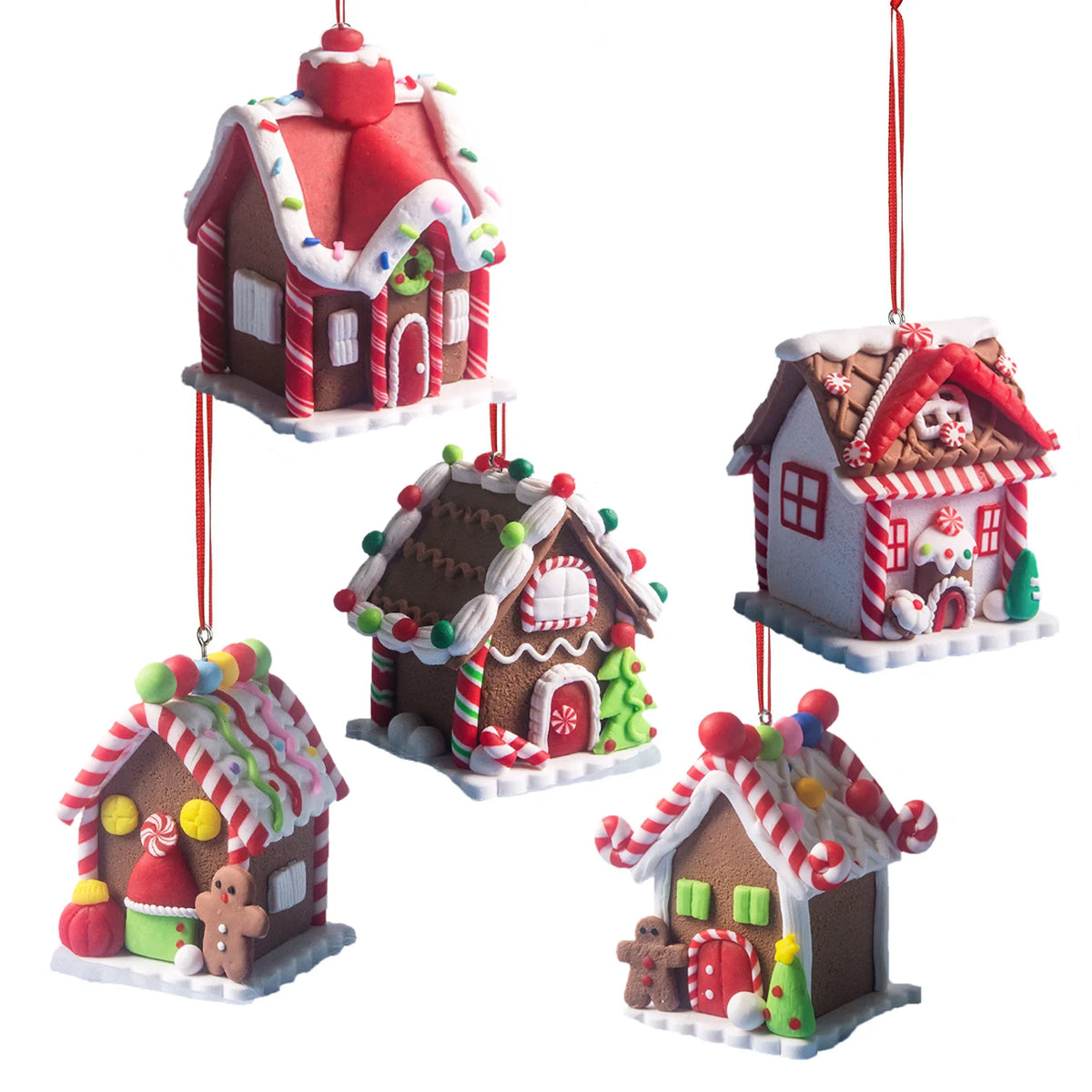 5PCS Gingerbread House Christmas Ornaments – Holiday Tree Hanging Decorations with Rope, Gingerbread House Decor for Xmas & Home