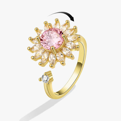 Anillo giratorio antiestrés de mariposa y flor con diamantes de imitación – Anillo giratorio antiansiedad para mujer | Joyería ajustable para aliviar el estrés