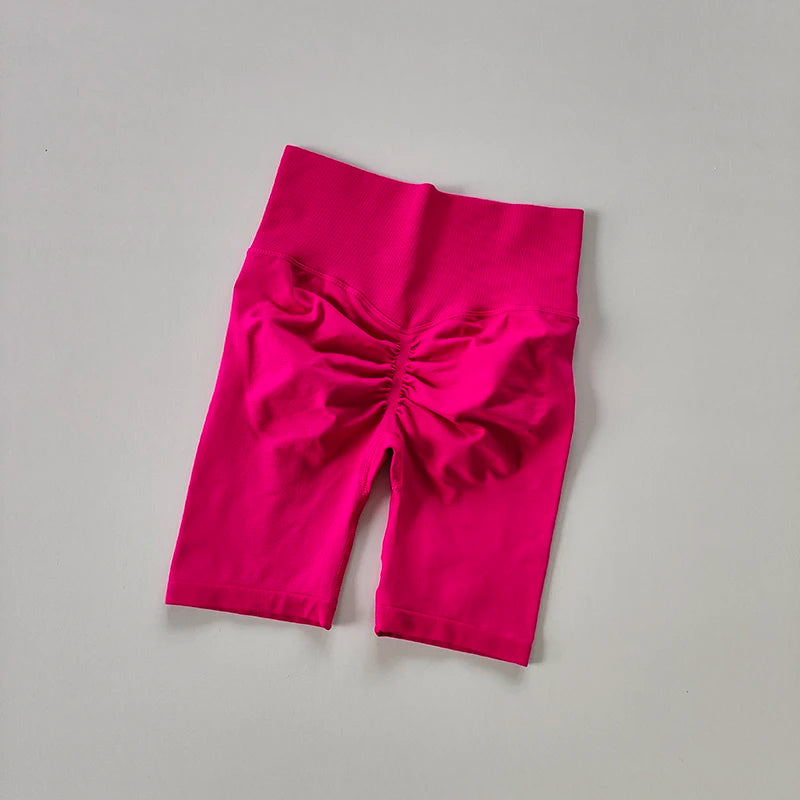 Pantalones cortos de yoga de cintura alta para mujer – Pantalones cortos deportivos fruncidos para realce de glúteos, para correr, gimnasio, fitness y control de abdomen