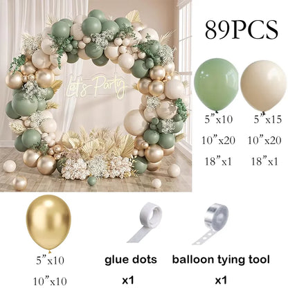 Sage Green Balloon Arch Garland Kit – Green, White, Sand & Gold Confetti Latex Balloons for Birthday, Wedding & Graduation Decorations