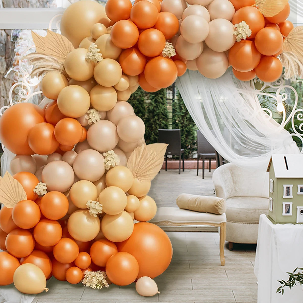 Matte Orange, Yellow, White & Gold Balloon Garland Arch Kit – Wedding, Baby Shower, 1st Birthday & Party Decorations