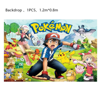 Pokémon Birthday Party Decorations – Lightning Pikachu Balloon Set with Disposable Tableware, Banner, Backdrop & Plates for Kids Events
