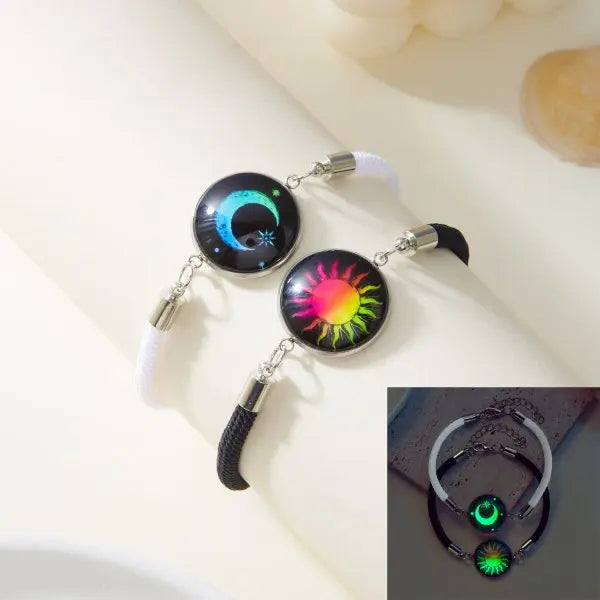 Luminous Sun & Moon Couple Bracelets – Handmade Braided Rope Matching Charm Bracelets for Men & Women | Romantic Jewelry Gift