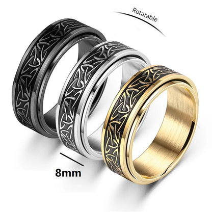 Viking Celtic Knot Rune Ring – Stainless Steel Rotating Spinner Ring for Men | Anti-Stress Anxiety Fidget Jewelry Gift