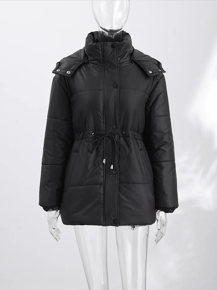 Women's 2026 Winter Puffer Jacket Solid Color Quilted Water-Resistant Coat with Zipper and Drawstring, Loose Fit Warm Casual Outerwear for Fall and Winter