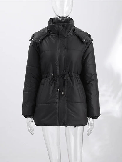 Women's 2026 Winter Puffer Jacket Solid Color Quilted Water-Resistant Coat with Zipper and Drawstring, Loose Fit Warm Casual Outerwear for Fall and Winter