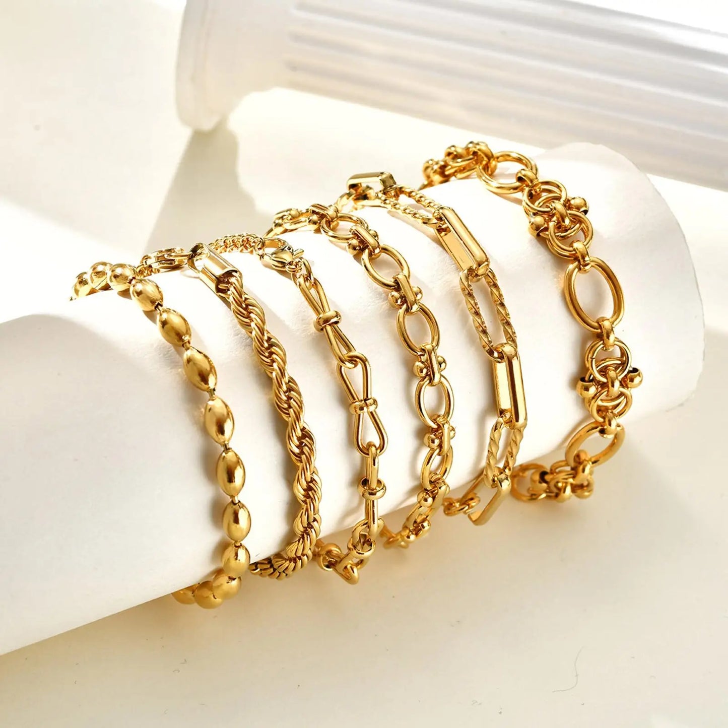 Pulsera de cadena de eslabones gruesos de acero inoxidable – Bañado en oro, pulsera de capas para mujer | Joyería de moda impermeable y de tendencia
