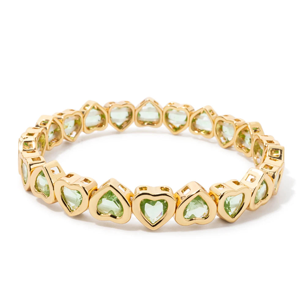 Brazalete de puño elástico para mujer 2024 Gold Love con diamantes de imitación color melocotón, joyería de moda