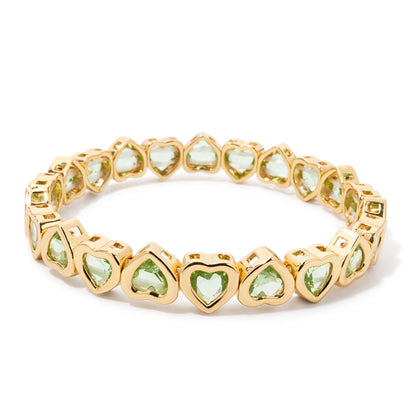 Brazalete de puño elástico para mujer 2024 Gold Love con diamantes de imitación color melocotón, joyería de moda