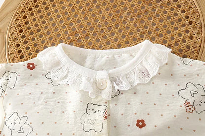 Conjunto de pijama de encaje floral para niñas – Traje de dormir de princesa de manga larga holgado con pantalones para niños