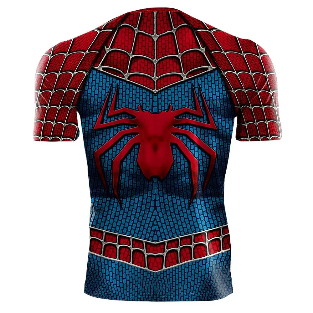 Spider-Inspired Superhero Compression Shirt for Men – Red Blue Long Sleeve Cosplay Workout Performance Top