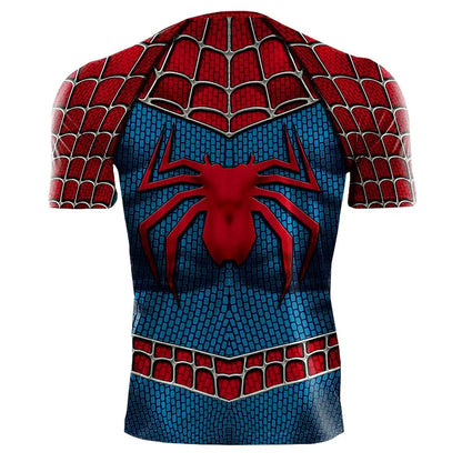 Spider-Inspired Superhero Compression Shirt for Men – Red Blue Long Sleeve Cosplay Workout Performance Top