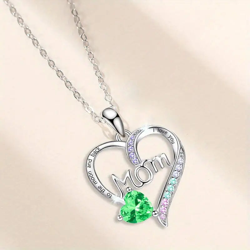 I Love You Mom Heart Pendant Necklace – Acrylic Decor with Alloy Chain, White K Plated Fashion Jewelry Gift for Women