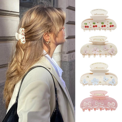Pinzas para el pelo de cereza bonitas – Pinzas para el pelo de acetato con diamantes de imitación de frutas, flores y mariposas para mujeres y niñas | Accesorios para el pelo de moda Kawaii