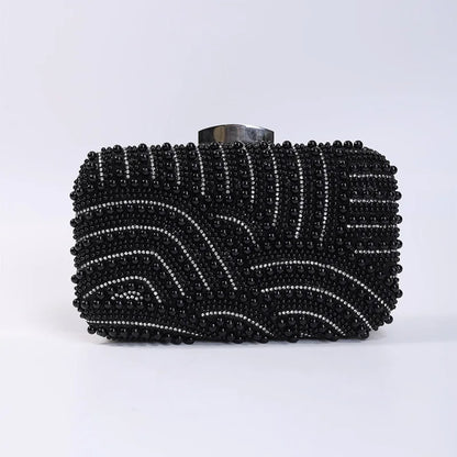 Elegant Pearl Evening Clutch Bag for Women Beaded Wedding Party Purse with Long Chain Strap