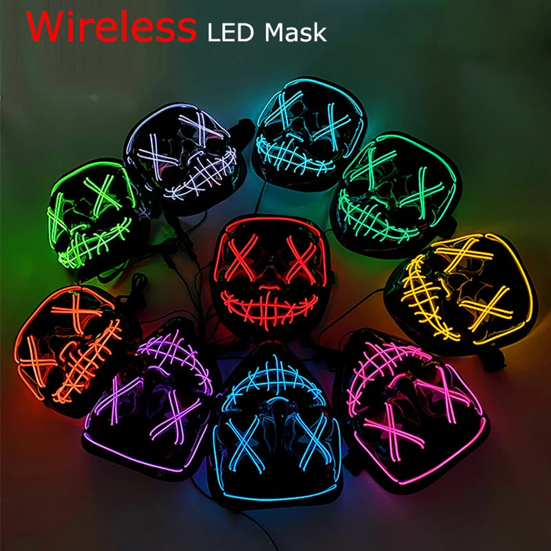 Masque LED sans fil Purge – Masque néon lumineux pour Halloween, fêtes et festivals