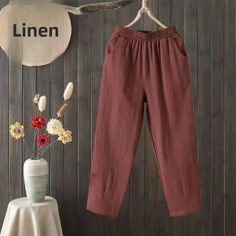 Women's Summer Cotton Harem Pants – Lightweight Loose High-Waist Cropped Trousers, Korean-Style Casual Plus Size Pants