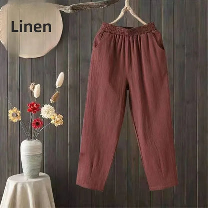 Women's Summer Cotton Harem Pants – Lightweight Loose High-Waist Cropped Trousers, Korean-Style Casual Plus Size Pants